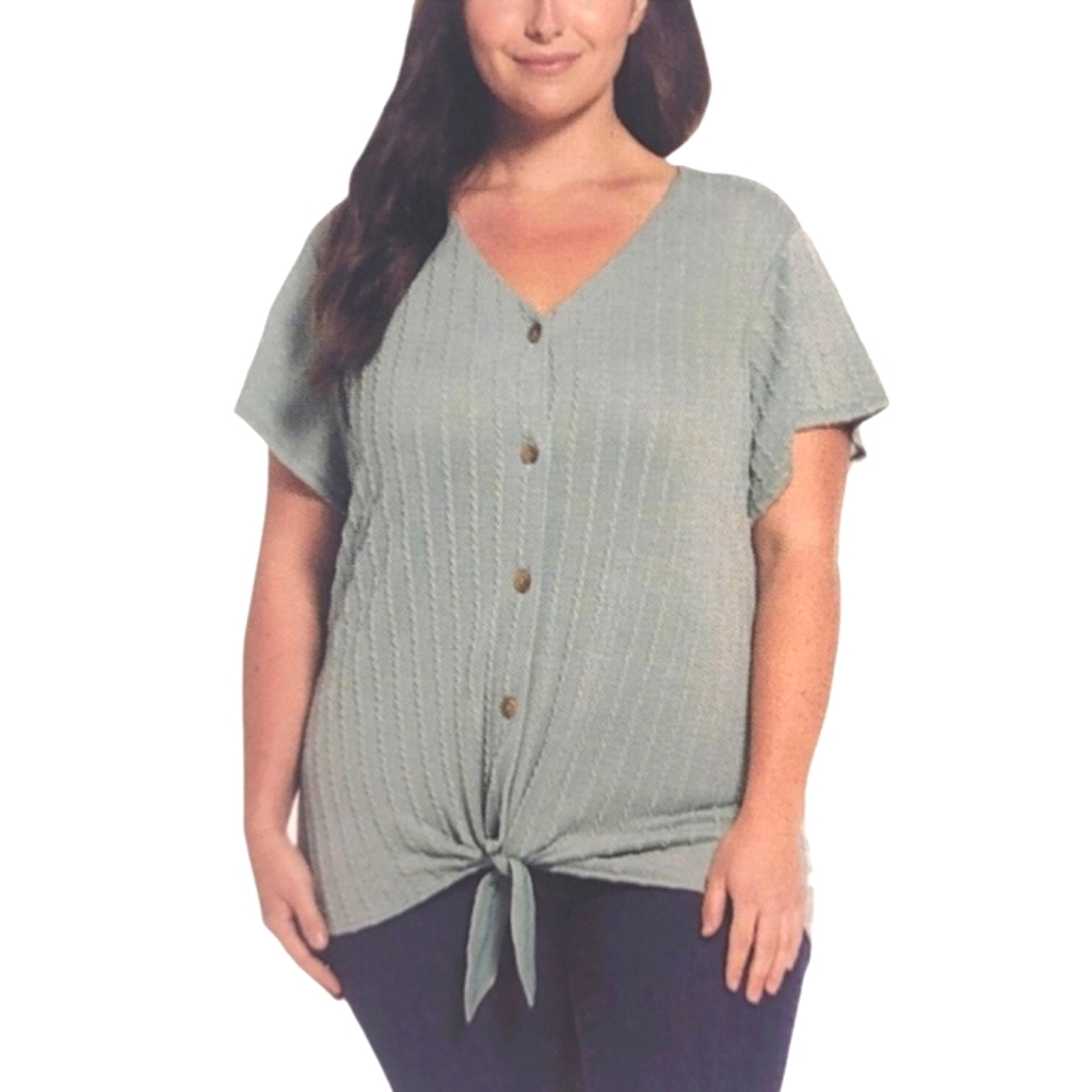 Original Weatherproof Vintage Tie Front Top Knit Button Up Textured Blouse NWT